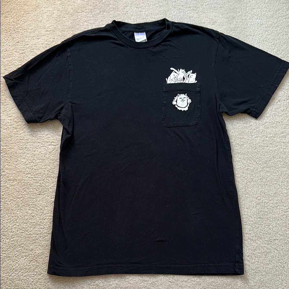 Ripndip Graphic White Cat Pocket Black T-Shirt